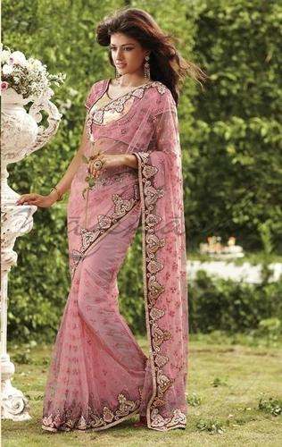 modern net embroidery saree