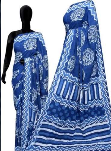 Cotton mul bagru hand block natural printed sarees