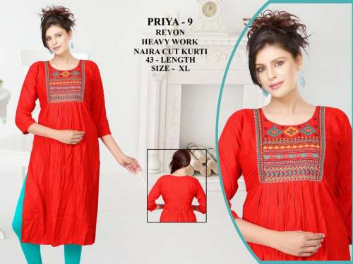 Priya Naira Cut Rayon Long Work Kurti 