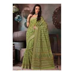 Unique Mehandi Color Printed Cotton Saree