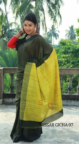 Tussar Staple Ghicha Pallu Silk Saree by sandeep textiles