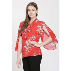 Red Floral Printed Viscose Trendy Top