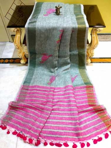 Beautiful Pure Handloom Linen Saree in Grey