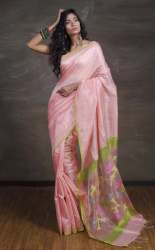 Matka Tussar Silk Saree in Baby Pink