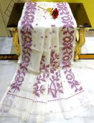 Muslin Jamdani Saree in Off White, Puple and Gold