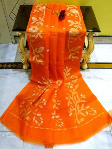 Muslin Jamdani Saree in Orange