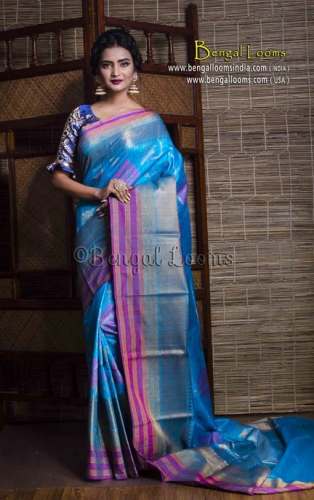 Tussar Banarasi Saree with Antique Zari in Blue