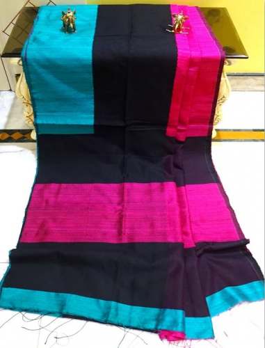Tussar Matka Silk Saree with Skirt Border in Black by Sree Ruplekha