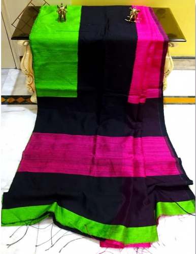 Tussar Matka Silk Saree with Skirt Border in Green by Sree Ruplekha
