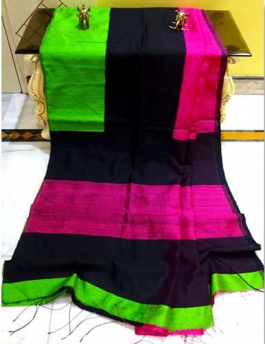 Tussar Matka Silk Saree with Skirt Border in Green