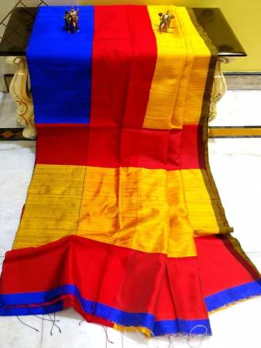 Tussar Matka Silk Saree with Skirt Border in Red