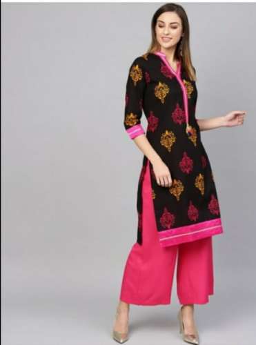 Pure Cotton Black Printed Ladies Kurtis 