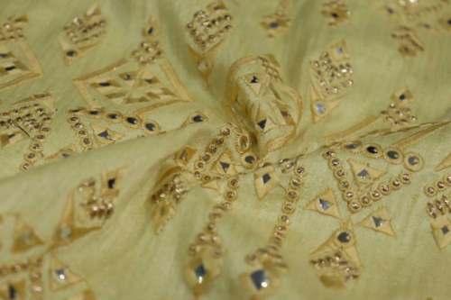 Light Yellow Embroidery Dupion Fabric by HP Singh Agencies Private Limited