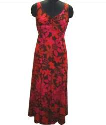 New Red Floral V Neck Long Dress