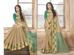 Beige Colored khadi Silk Saree.