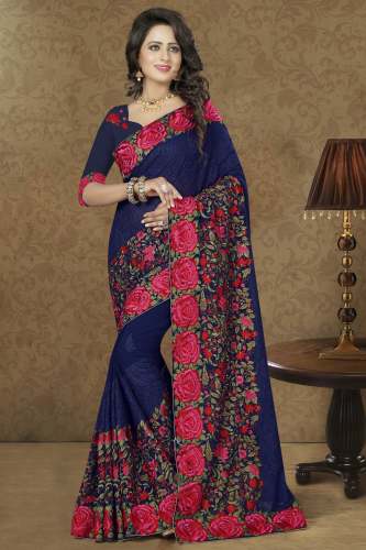 Blue Colored Georgette Saree.
