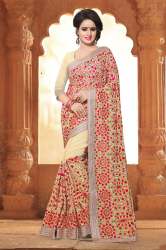 Cream Colored Georgette Saree.
