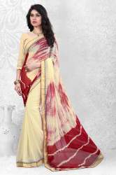 Cream & Red Colored Najneen & Georgette Saree.