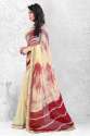 Cream & Red Colored Najneen & Georgette Saree. thumb 1