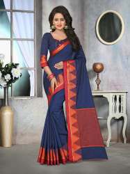 Gopi Fashion Navy Blue Colored Cotton Jute Saree.