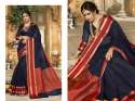 Navy Blue Colored Khadi Silk Saree.