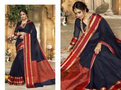 Navy Blue Colored Khadi Silk Saree.