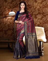 Navy Blue Colored Patola Silk Saree.