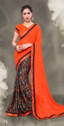 Orange Royal Satin + Chiffon Colored Saree.