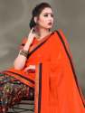 Orange Royal Satin + Chiffon Colored Saree. thumb 1