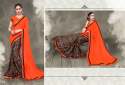 Orange Royal Satin + Chiffon Colored Saree. thumb 2