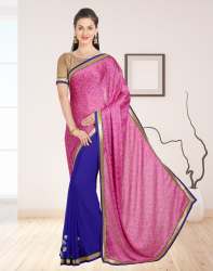 Pink & Blue Colored Chiffon Saree.