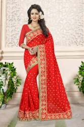 Red Colored Georgette Saree.