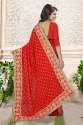 Red Colored Georgette Saree. thumb 1