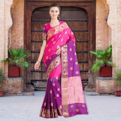  Shaded Pink Purple Colored Banarasi Silk Saree.