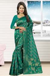 Teal Green Colored Kanjivaram Silk Saree.