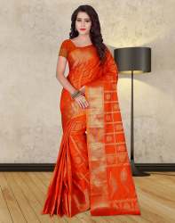 Gopi fashion Orange Colored Banarasi Silk Saree.
