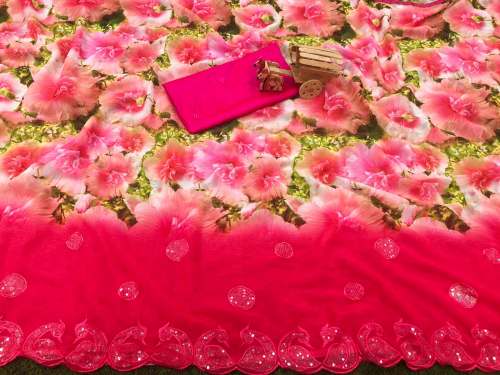 Designer Cut Work Printed Saree