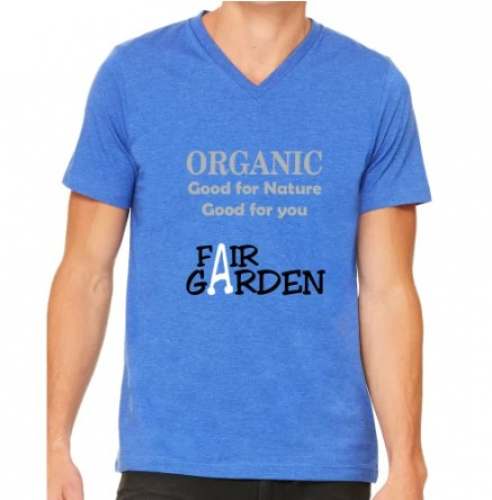 Men Blue Cotton V-Neck T shirts by Fair Garden