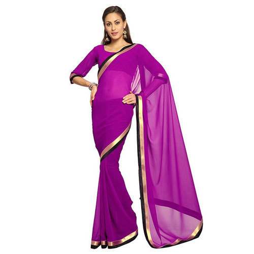 Plain Lace Border Saree by Vijaysheela Textiles