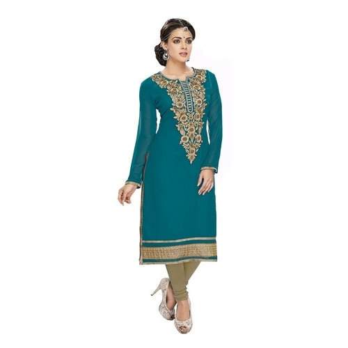 Round Neck Straight Embroidered Kurtis by Vijaysheela Textiles