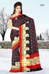 Black and red colour printed saree 
