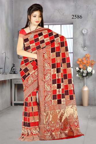 Checks printed silk saree by KESHAV MADHAV FASHION