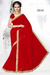 Fancy plain red saree with border 