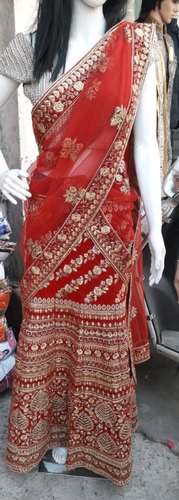 Elegant Bold Red Bridal Lehenga by Aanchal Sarees