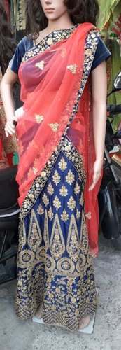 Fancy Blue and Pink Marriage Lehenga  by Aanchal Sarees