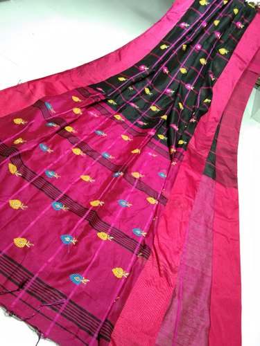 Cotton silk embroidery work handloom saree by Sanghamitra Sarees