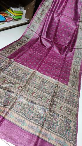 Traditional Pure Tussar Silk Madhubani Saree by Sanghamitra Sarees