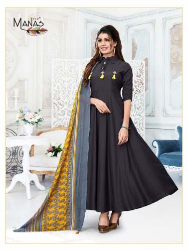 Plain  Kurti With Printed Dupatta 