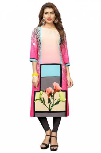 pink straight crepe kurti