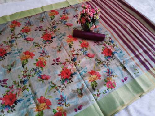 Weaving Raw Silk With Digital Print Saree